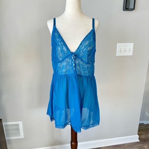Like New! Adore Me Sexy Lace Night Gown Top with Bow Details - Teal - Picture 3 of 7